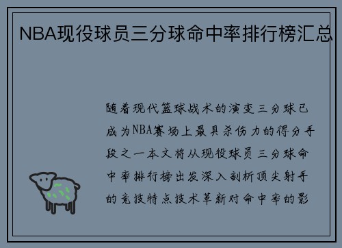 NBA现役球员三分球命中率排行榜汇总