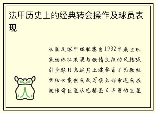 法甲历史上的经典转会操作及球员表现